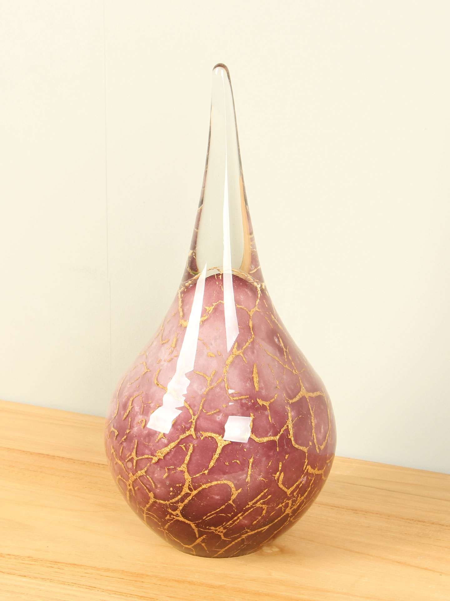 Druppel - Roze - Glas - Urn Druppel roze /bladgoud, 30 cm - Afbeelding 2