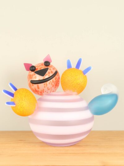 Exclusieve glaskunst – Roze – Glas – Poes gematteerd glas – 37x50x30 cm