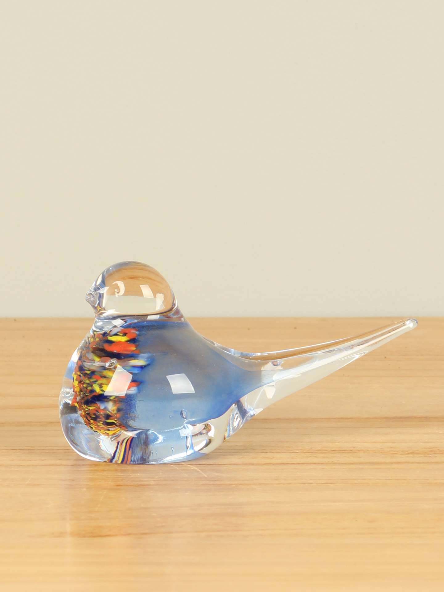 Glaskunst - Blauw - Glas - Glazen vogeltje blauw, 7 cm - 7x15x5 cm