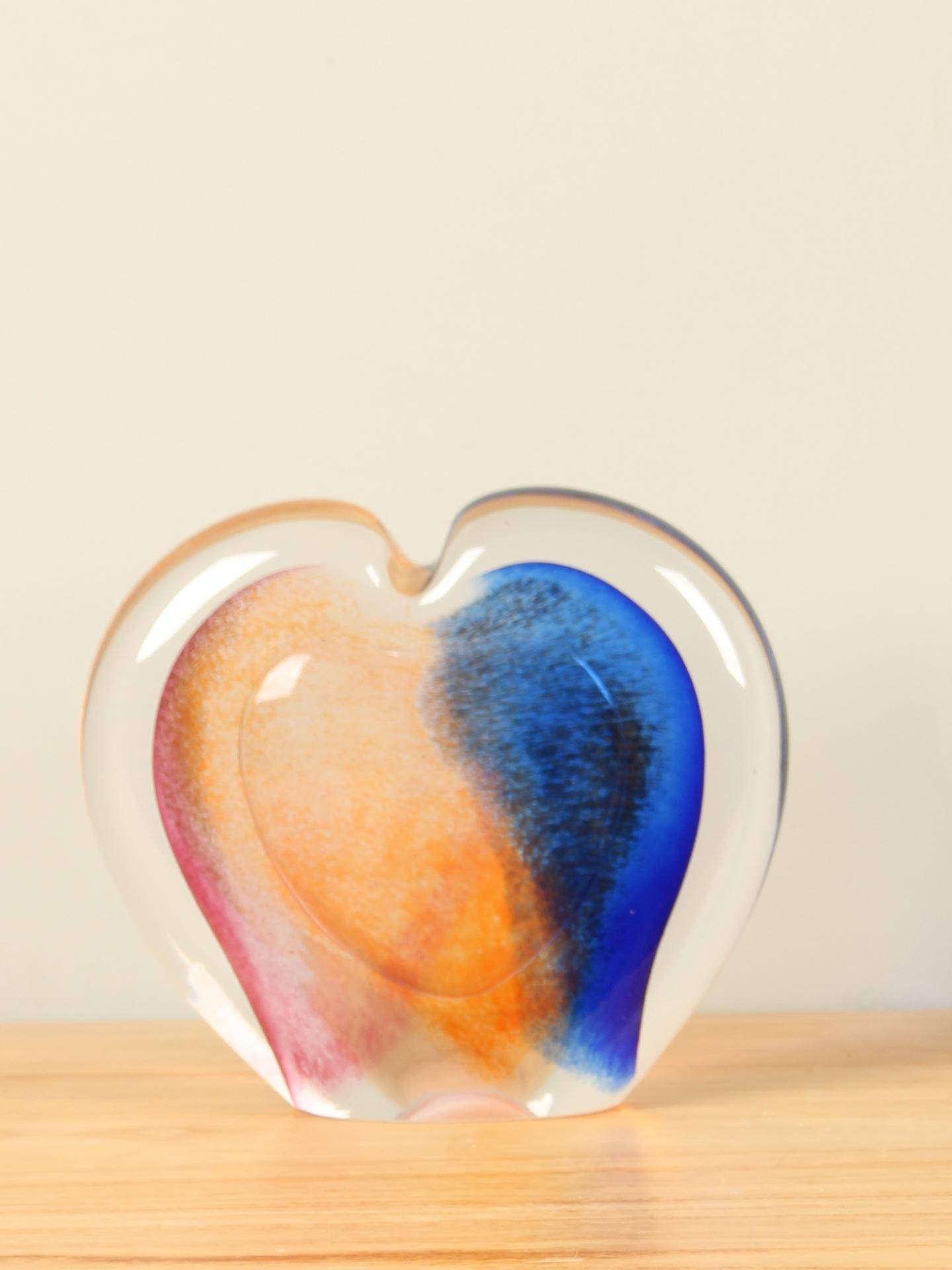Glassculptuur - Blauw - Glas - Hart 15cm. - 15x17 cm