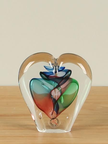 Glassculptuur - Multicolor - Glas - Hart klein, blauw/groen/roze - 12x11x3 cm
