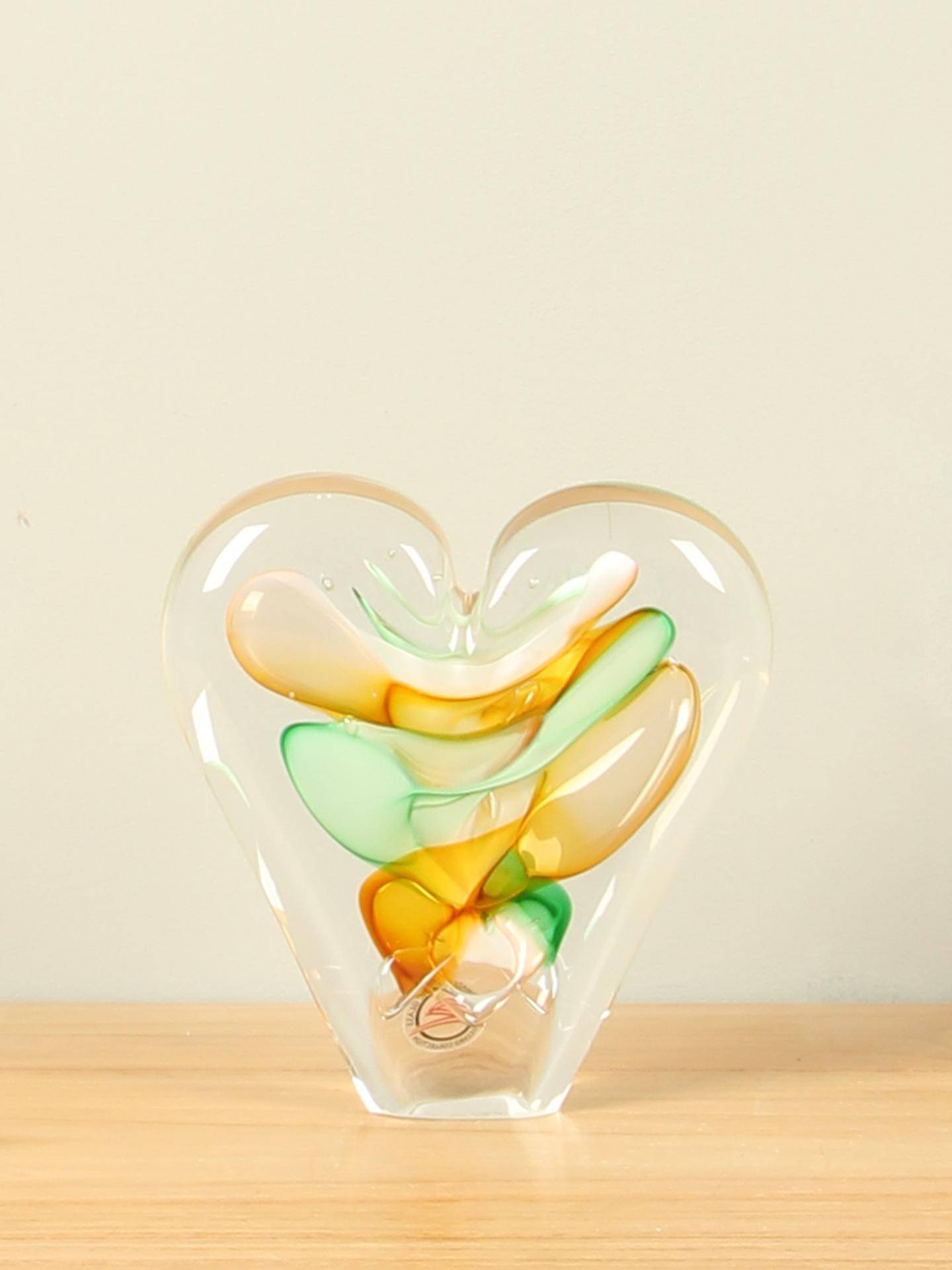 Glassculptuur - Multicolor - Glas - Object hartje groen/wit/bruin, 13 cm - 13x12x2 cm