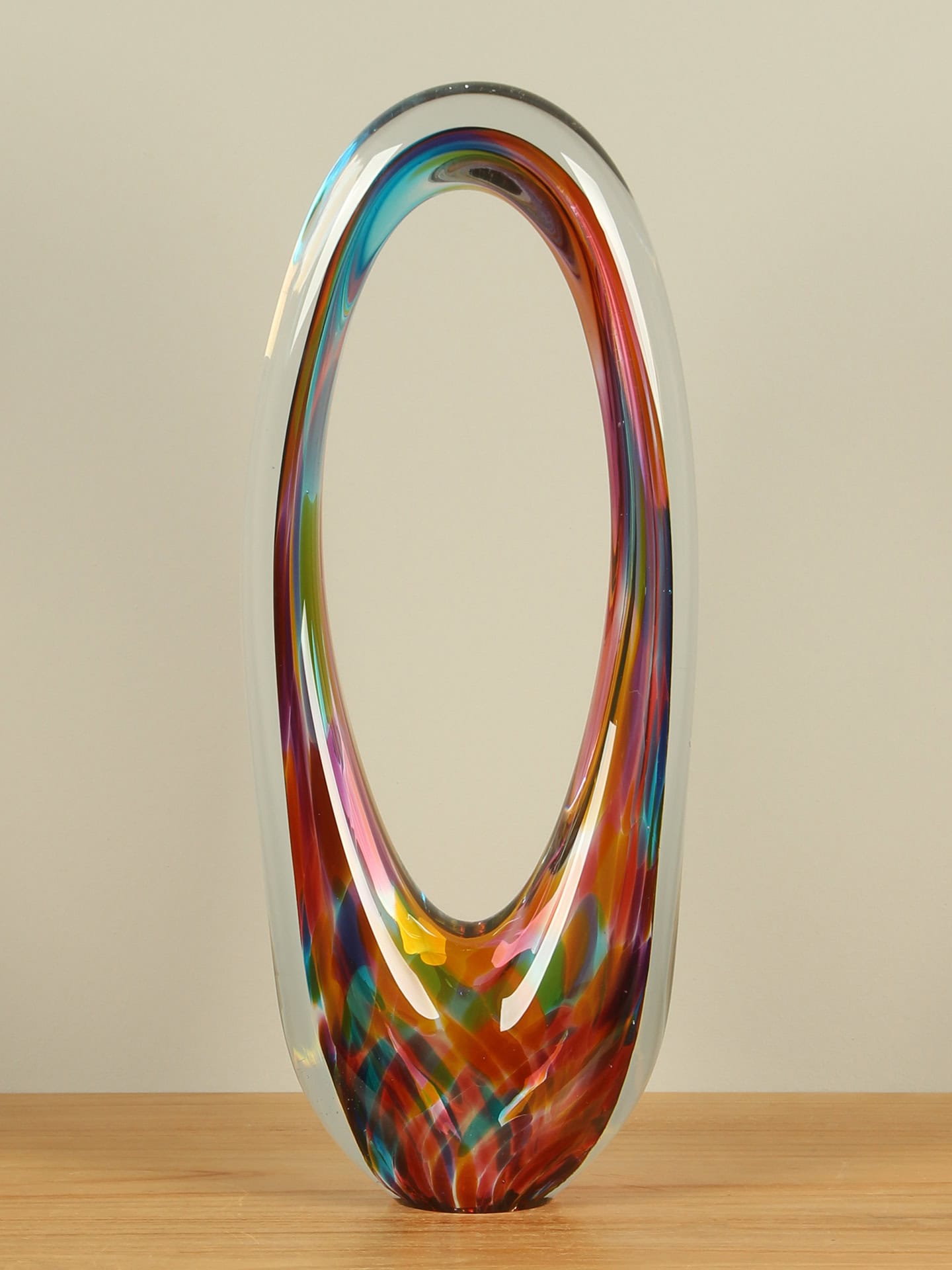Glassculptuur - Multicolor - Glas - Object ovaal rood, 41cm - 41x18x8 cm