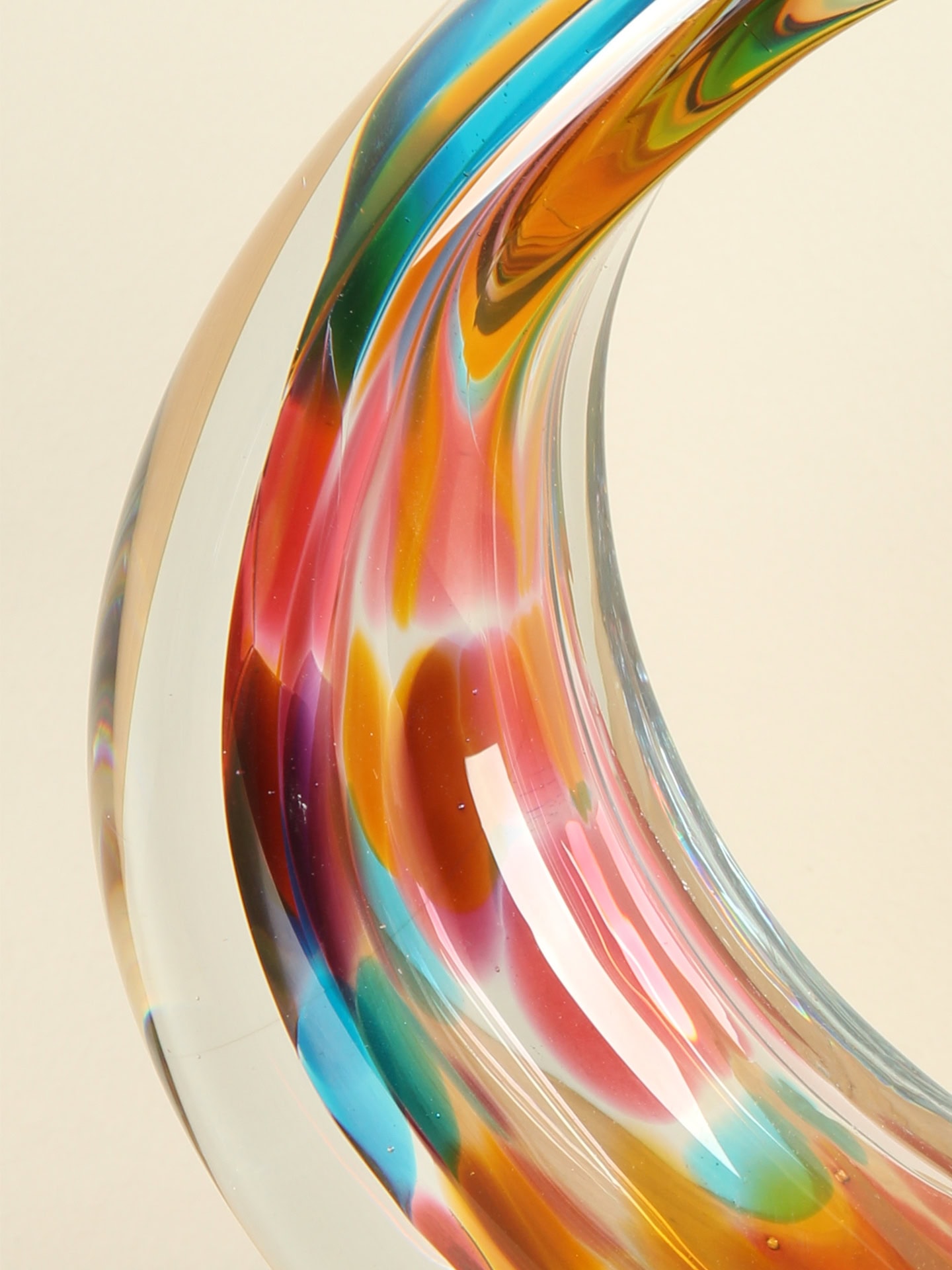 Glassculptuur - Multicolor - Glas - ring met knoop geel/blauw, 28 cm - 28x23x8 cm - Afbeelding 3