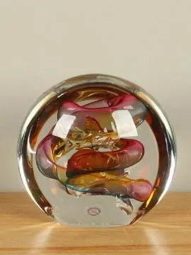 Glassculptuur – Roze – Glas – Disk gekleurd, 15 cm – 15x15x6 cm