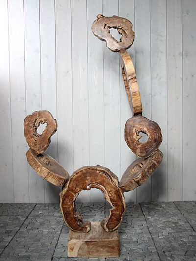 Houtdecoratie – Bruin – Teakhout – Schijven aan elkaar LU-7 – 137x85x34 cm