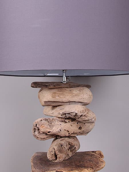 Houtdecoratie - Lichtbruin - Drijfhout - Lamp met lampenkap grijs - 130x50x50 cm - Afbeelding 2