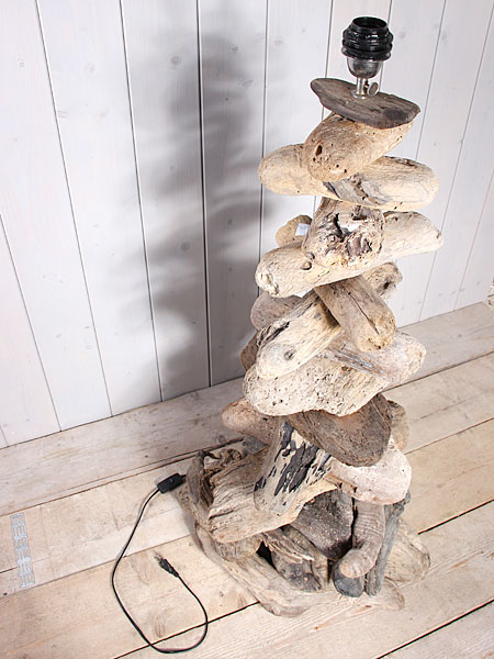 Houtdecoratie - Lichtbruin - Drijfhout - Lamp met lampenkap grijs - 130x50x50 cm - Afbeelding 3