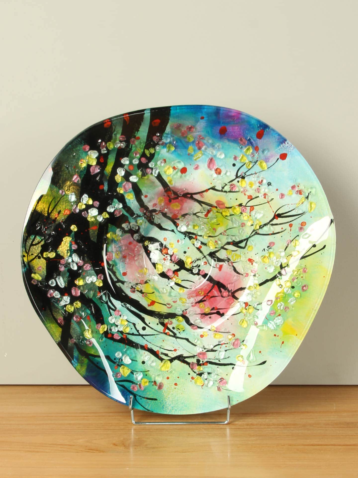Schaal - Multicolor - Glas - Bloesem Ø48