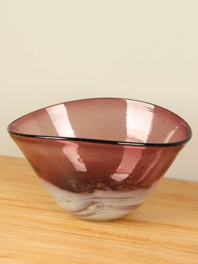 Schaal – Paars – Glas – Glazen schaal/kom mauve/wit – 17x30x23 cm