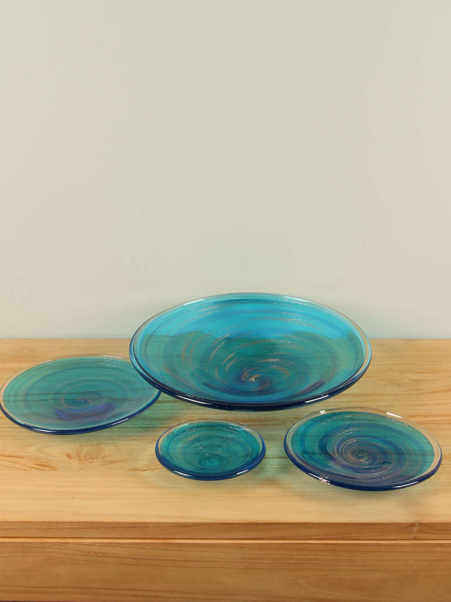 Schaal - Turquoise - Glas - Set schalen Aqua met gouden lijnen