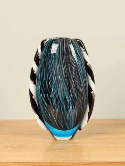 Vaas – Blauw – Glas – Blauw/Zwart – 22x15x8 cm