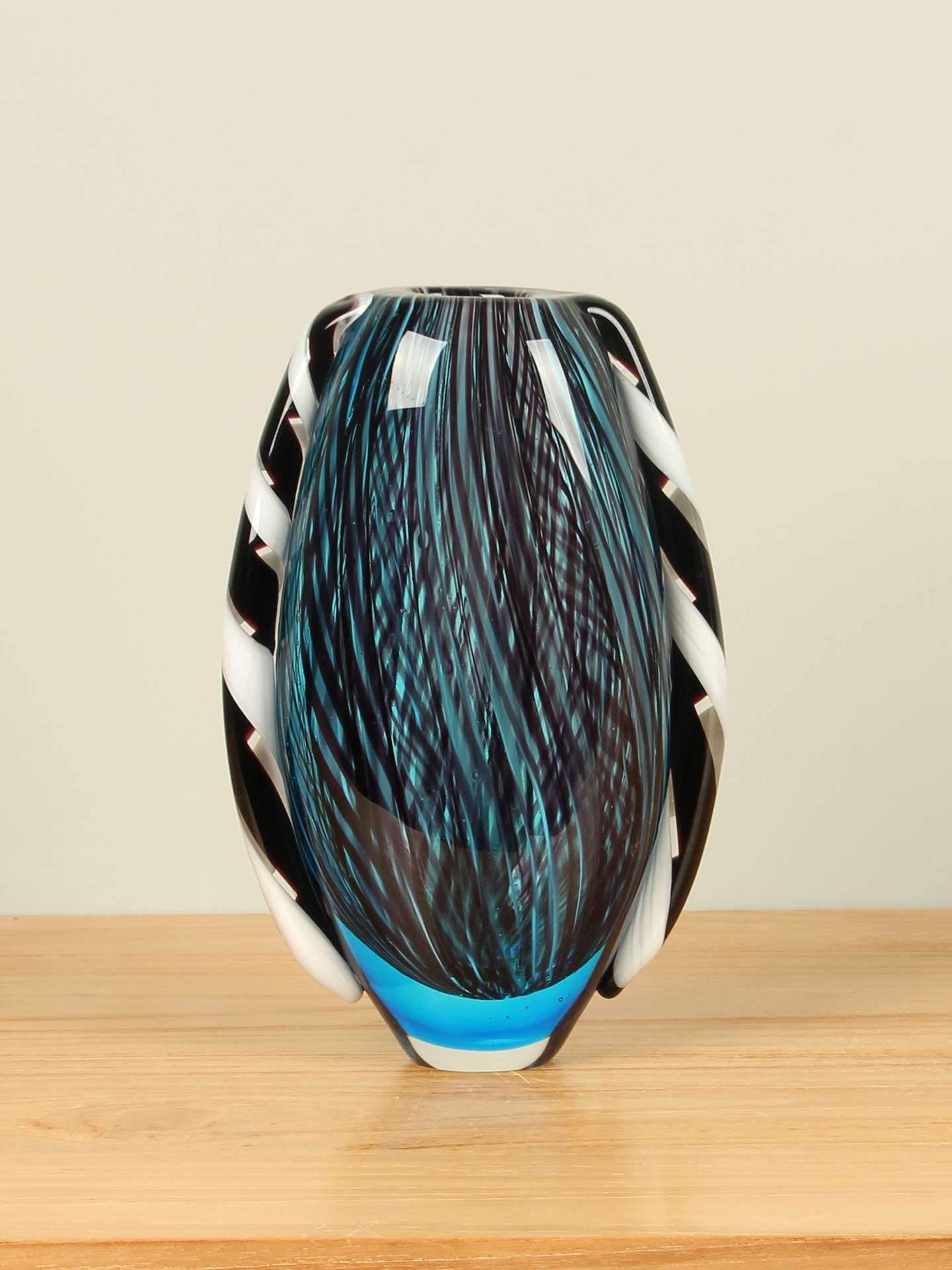 Vaas - Blauw - Glas - Blauw/Zwart - 22x15x8 cm