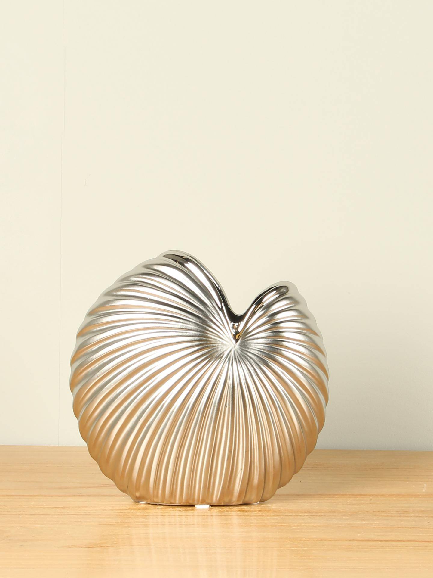 Vaas - Keramiek - Aluminium look Ribbels S - 19x19 cm