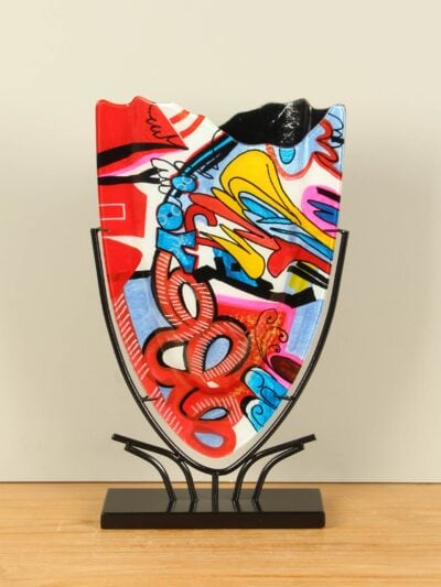 Vaas – Multicolor – Glas – Graffiti op standaard – 49x29x10 cm