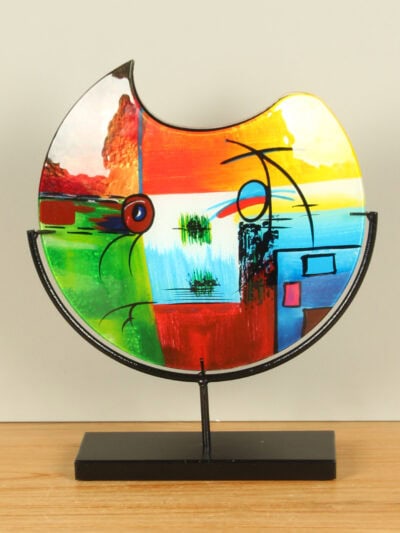 Vaas – Multicolor – Glas – Primaire kleuren op standaard – 38x31x9 cm