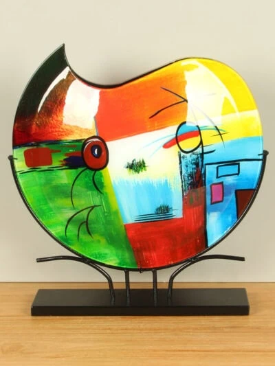 Vaas – Multicolor – Glas – Primaire kleuren op standaard – 48x45x10 cm