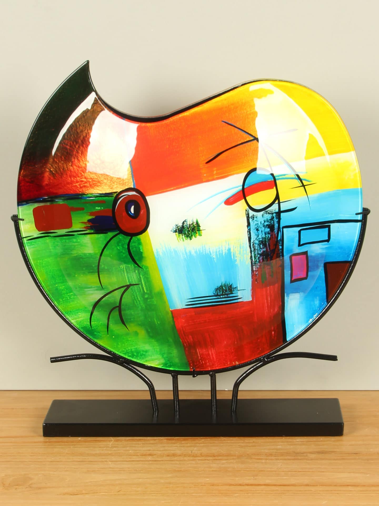 Vaas - Multicolor - Glas - Primaire kleuren op standaard - 48x45x10 cm