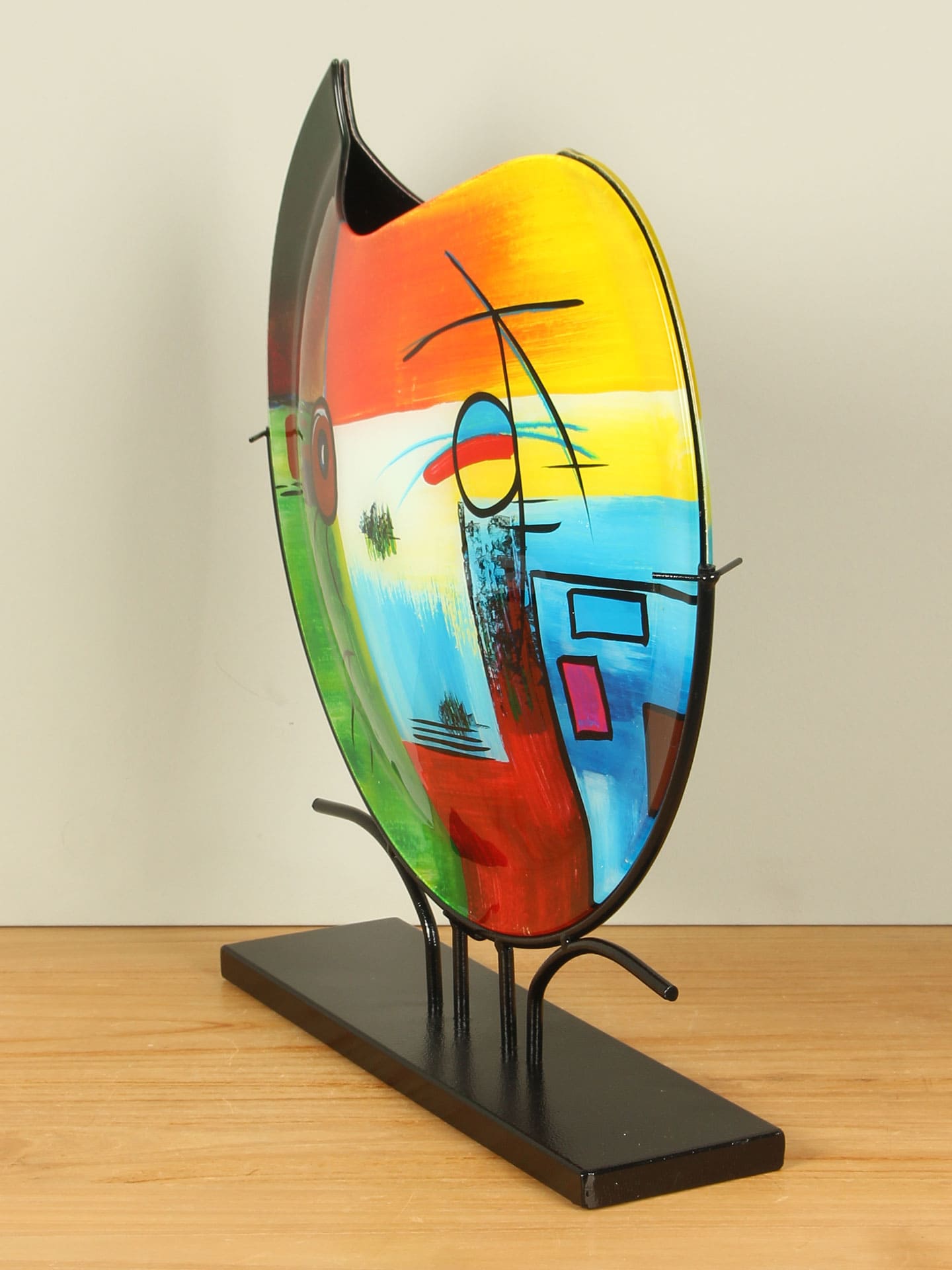 Vaas - Multicolor - Glas - Primaire kleuren op standaard - 48x45x10 cm - Afbeelding 2