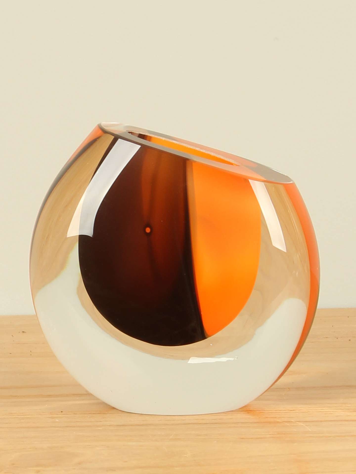 Vaas - Oranje - Glas - Ovaal oranje/zwart - 11x12x6 cm - Afbeelding 2