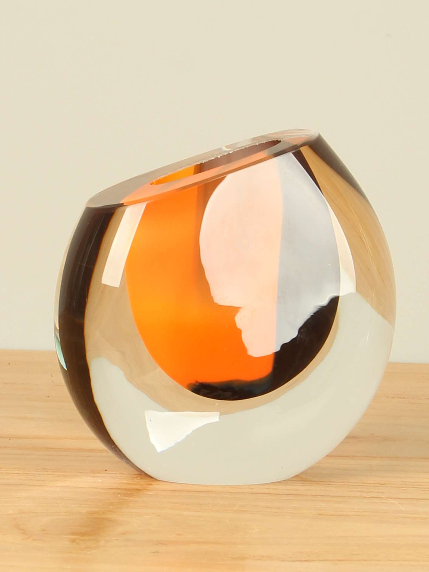 Vaas - Oranje - Glas - Ovaal oranje/zwart - 11x12x6 cm - Afbeelding 3