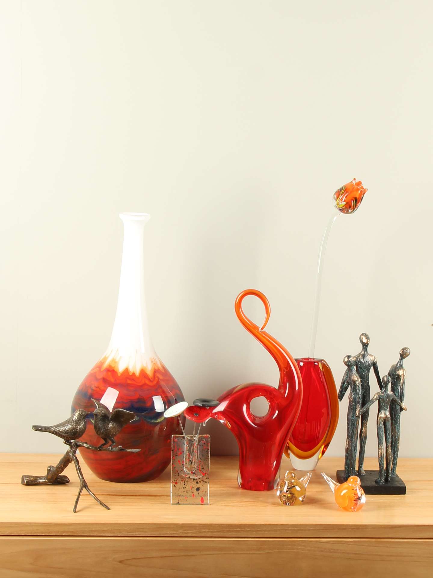 Vaas - Rood - Glas - Flesvaas rood gevlamd - Afbeelding 7