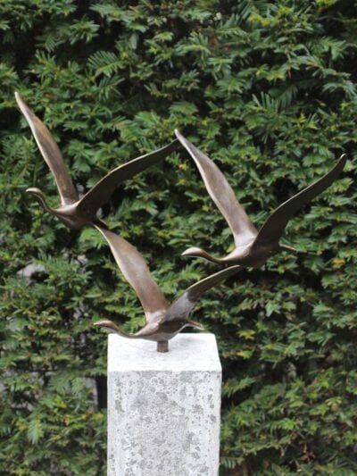 Beeld voor binnen of buiten – Brons – 3 Zwanen – 35x54x27 cm