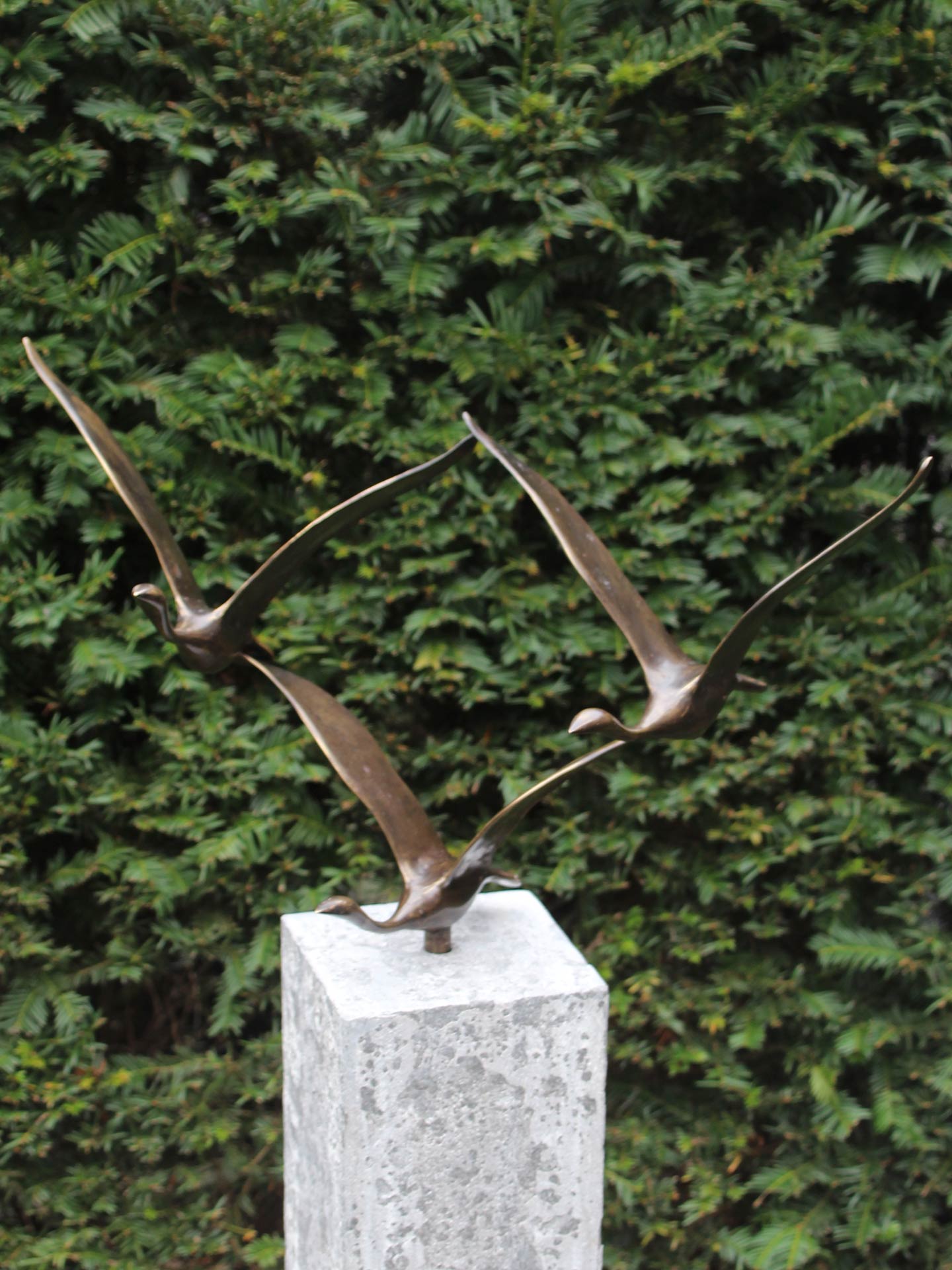 Beeld voor binnen of buiten - Brons - 3 Zwanen - 35x54x27 cm - Afbeelding 2