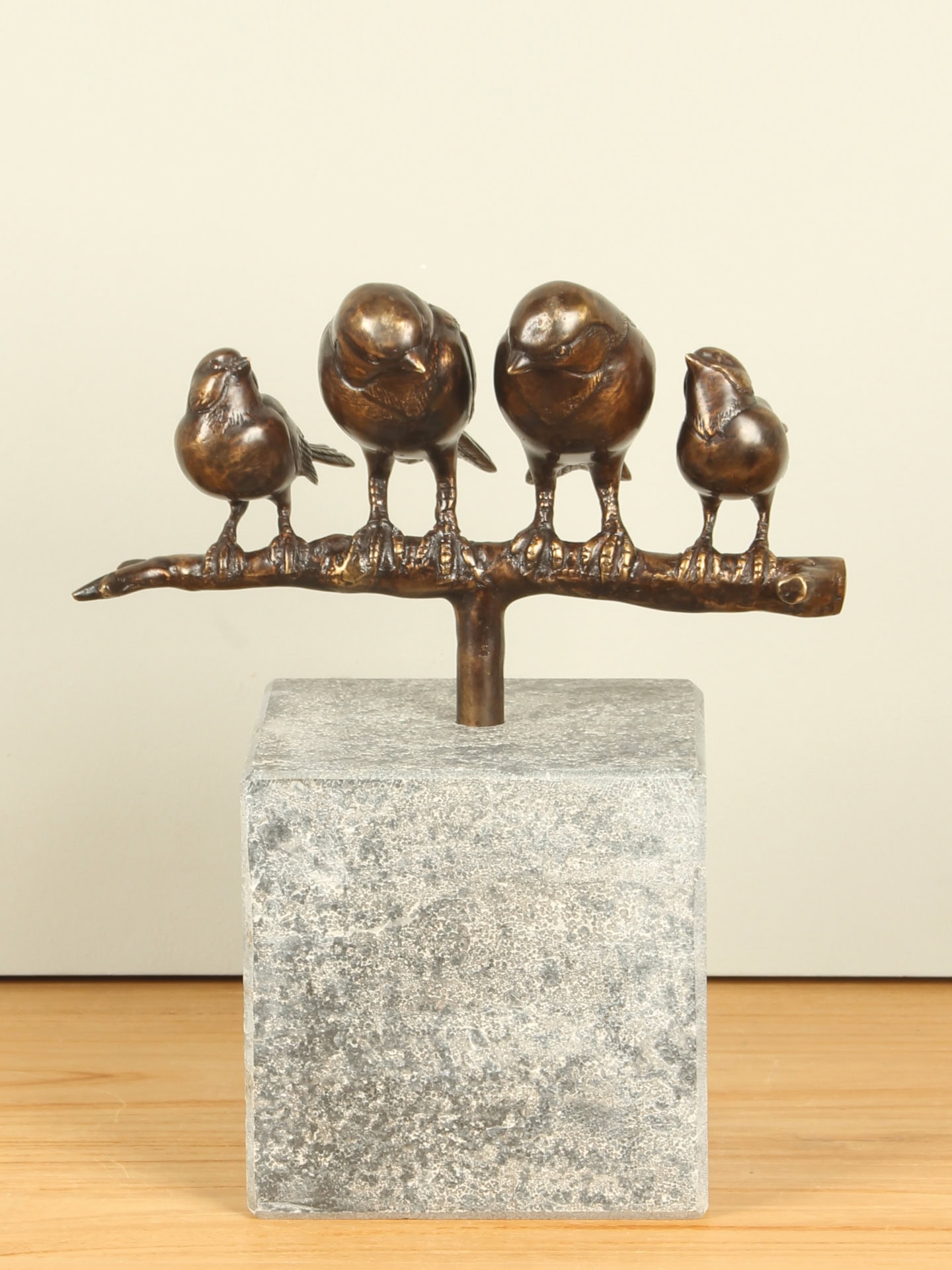 Beeld voor binnen of buiten - Brons - Gezin Mussen op Tak - 17x26x12 cm - Afbeelding 13