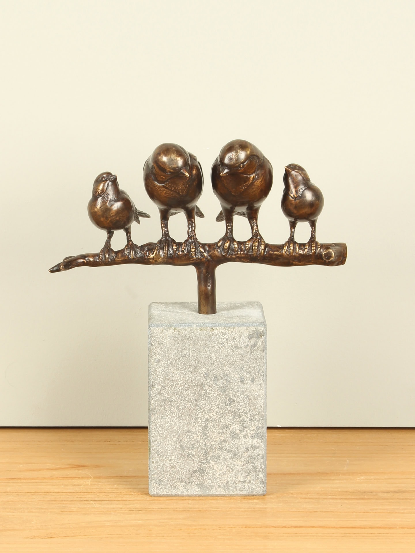 Beeld voor binnen of buiten - Brons - Gezin Mussen op Tak - 17x26x12 cm - Afbeelding 14