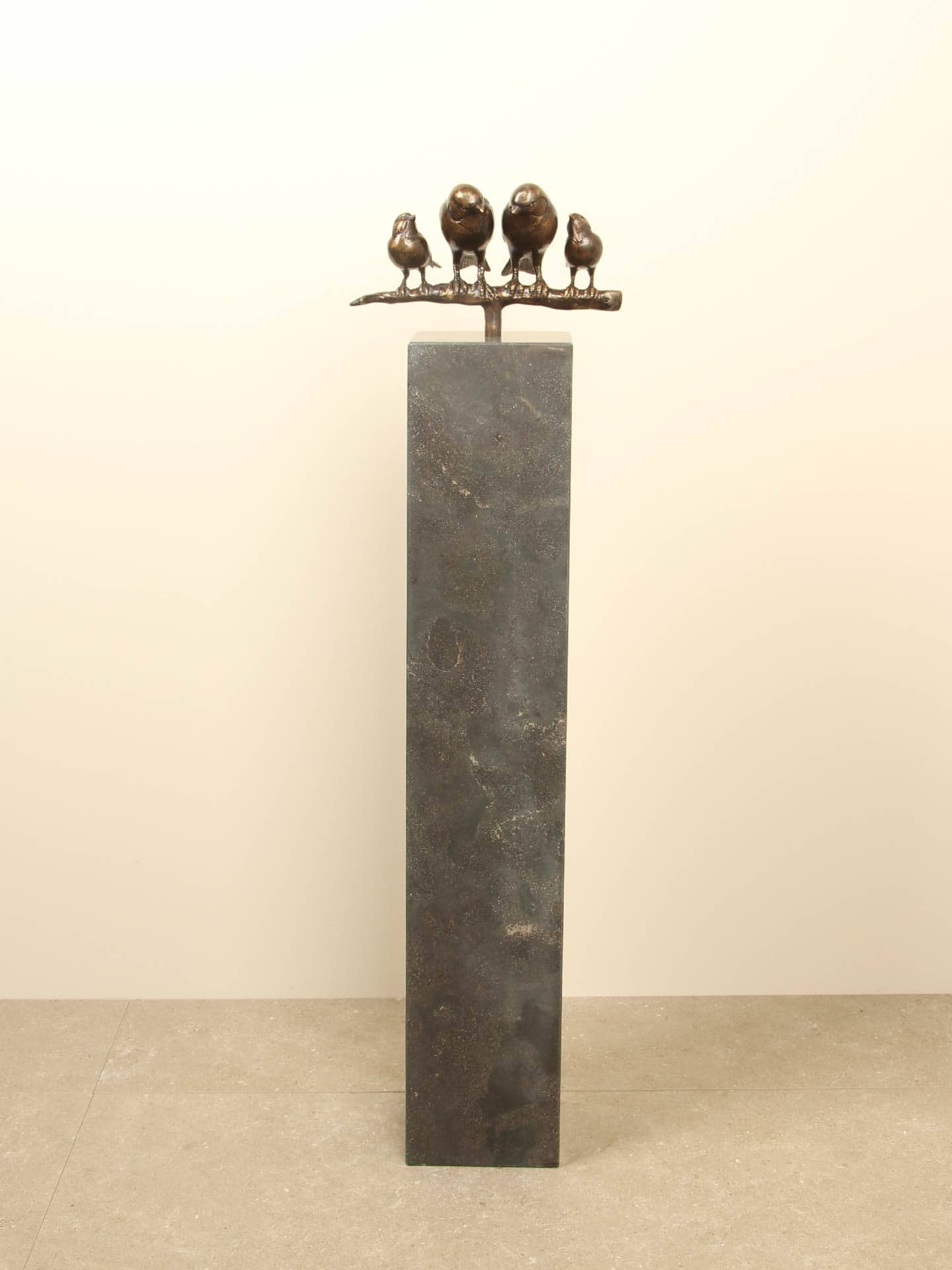 Beeld voor binnen of buiten - Brons - Gezin Mussen op Tak - 17x26x12 cm - Afbeelding 16