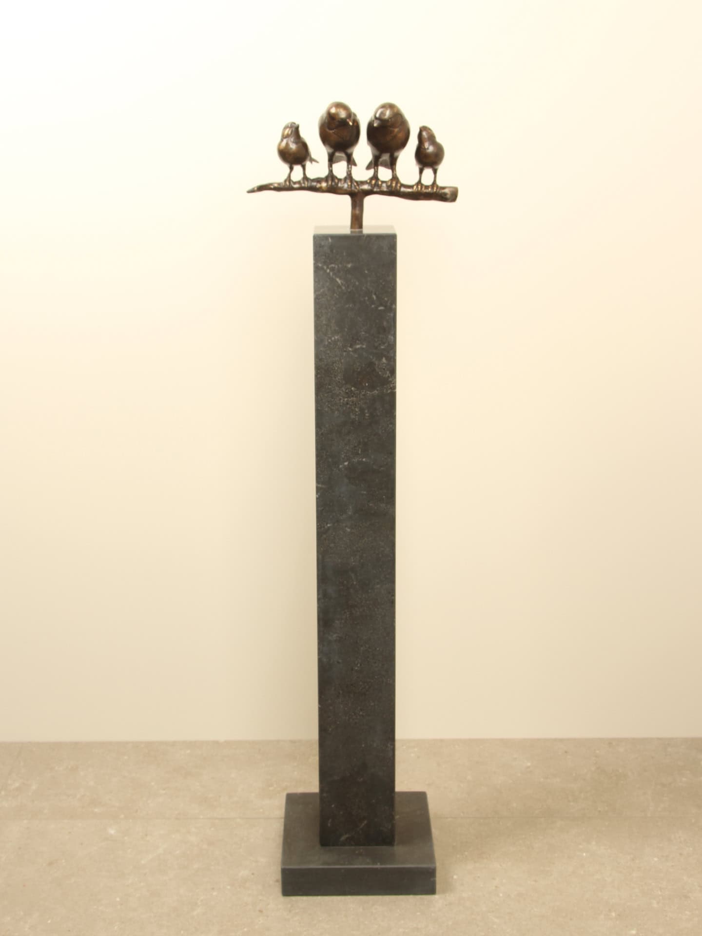 Beeld voor binnen of buiten - Brons - Gezin Mussen op Tak - 17x26x12 cm - Afbeelding 8