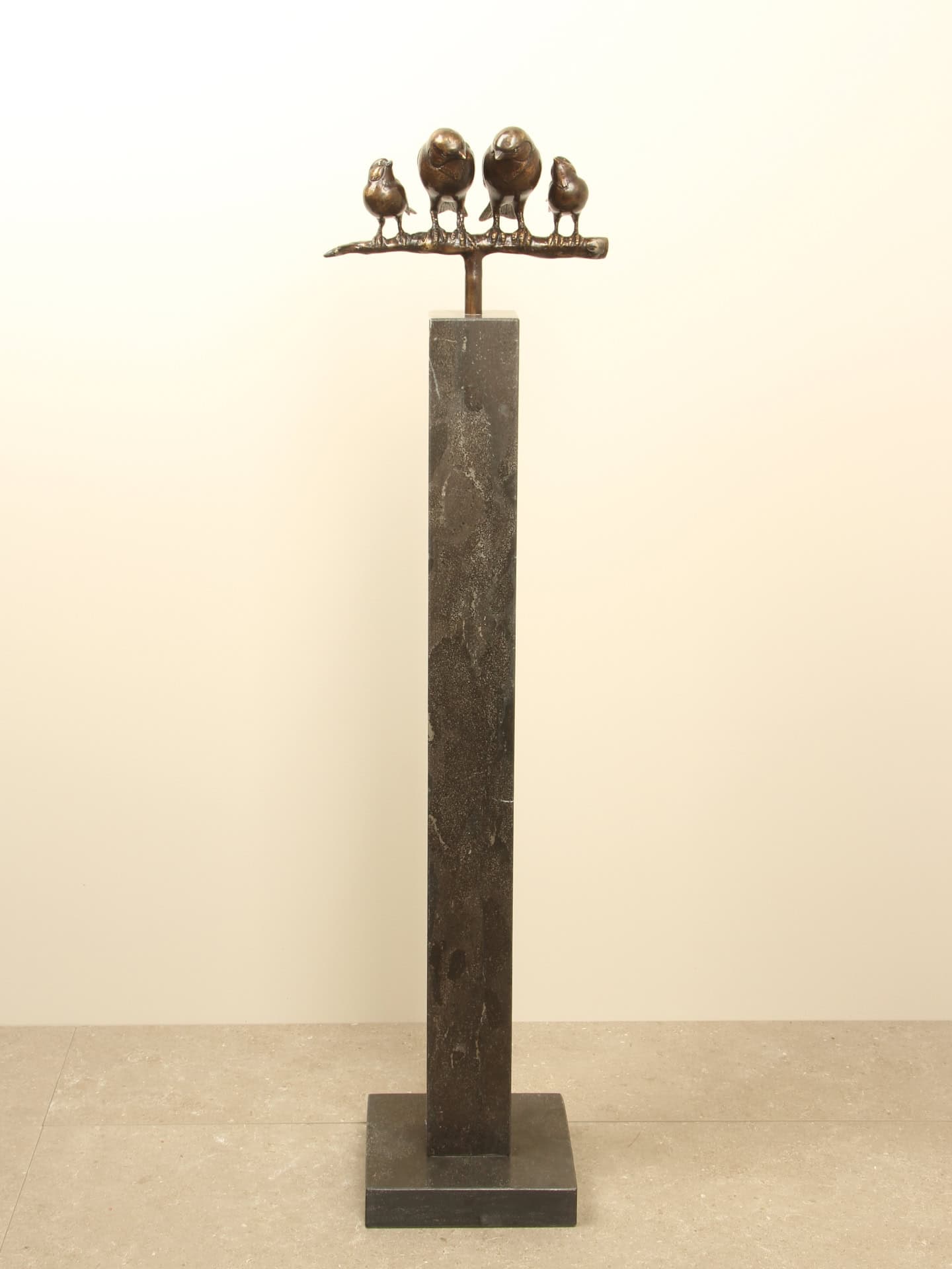 Beeld voor binnen of buiten - Brons - Gezin Mussen op Tak - 17x26x12 cm - Afbeelding 9