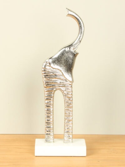 Beeld voor binnen – Grijs – Aluminium – Olifant op marmeren voet – 38x13x8 cm