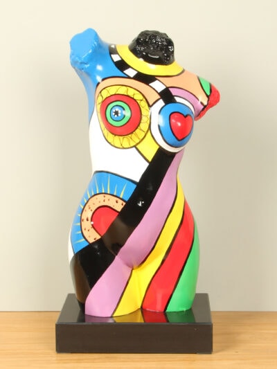 Beeld voor binnen – Multicolor – Kunsthars – Torso op marmeren voet – 53x26x17 cm