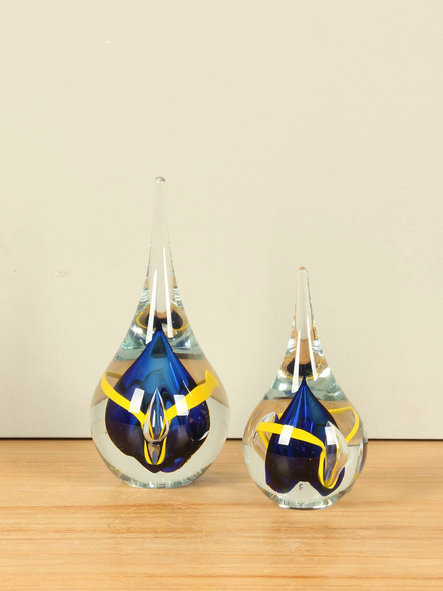 Druppel - Blauw - Glas - Druppel blauw/geel, 12 cm - Afbeelding 3