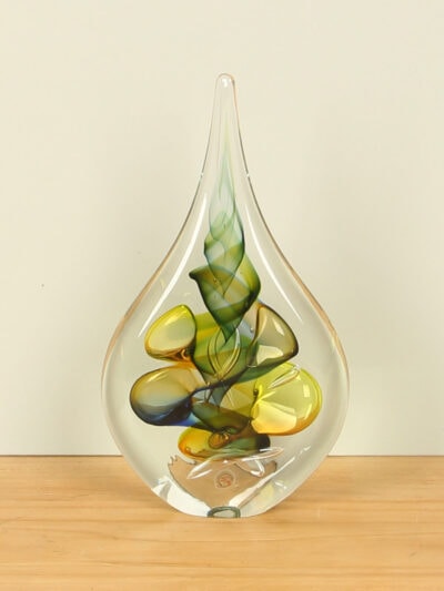 Druppel – Groen – Glas – Pegel plat, blauw/groen/geel – 22x12x4 cm
