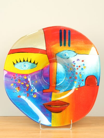 Schaal – Multicolor – Glas – Gezicht – 13x49x49 cm