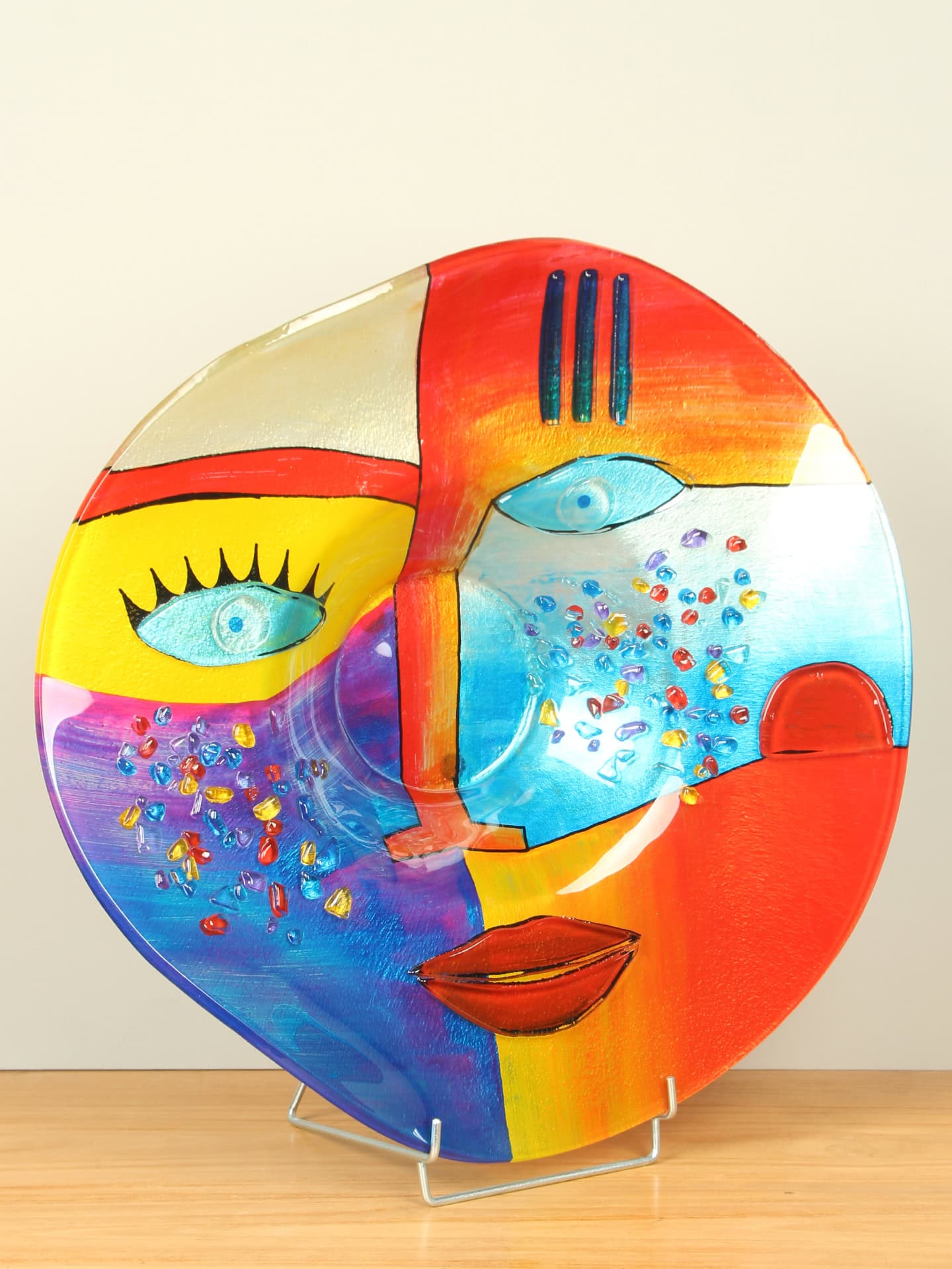 Schaal - Multicolor - Glas - Gezicht - 13x49x49 cm - Afbeelding 2