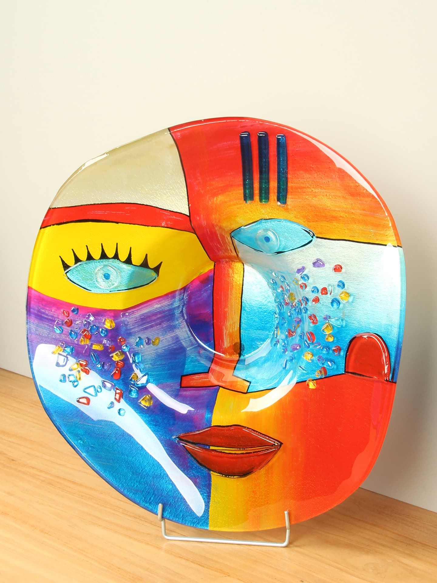 Schaal - Multicolor - Glas - Gezicht - 13x49x49 cm - Afbeelding 3