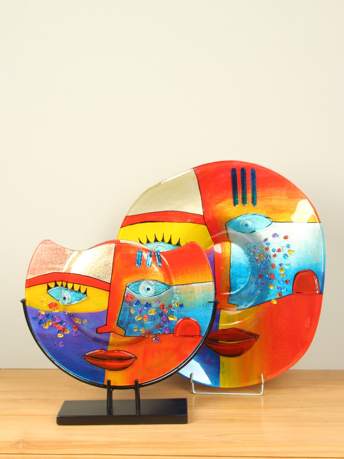 Schaal - Multicolor - Glas - Gezicht - 13x49x49 cm - Afbeelding 6