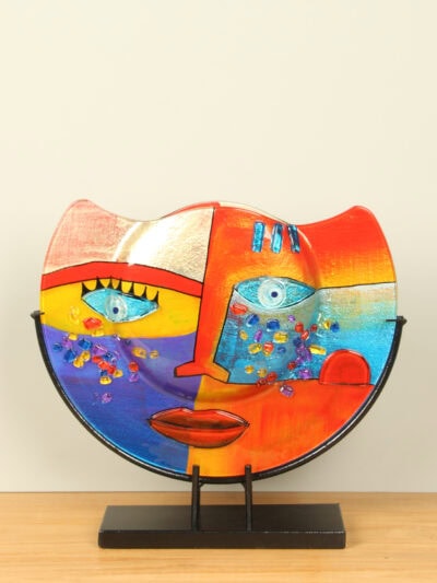 Vaas – Multicolor – Glas – Gezicht – 36x40x6 cm