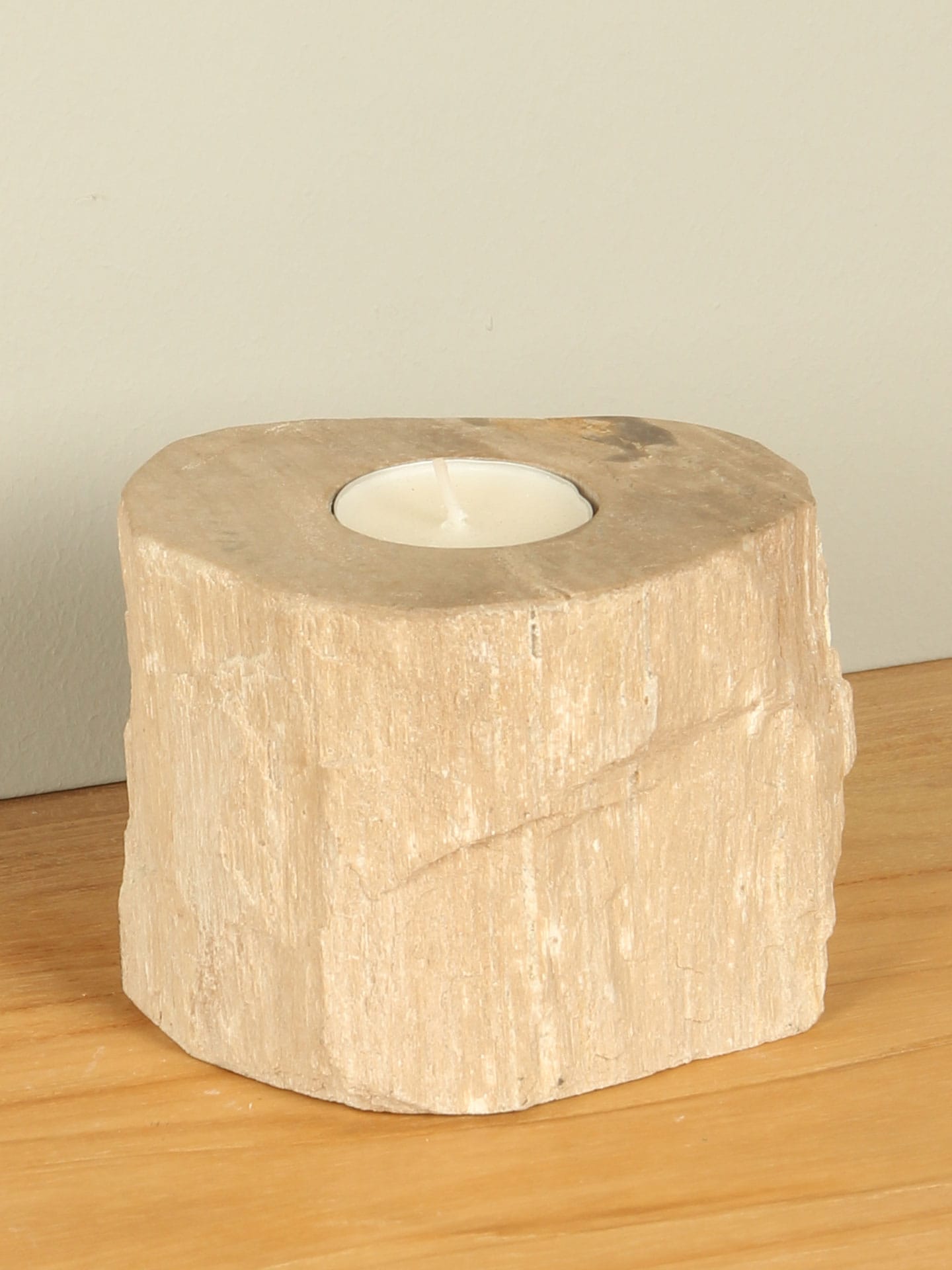 Waxinelichthouder - Lichtbruin - Versteend hout - nr. 8 - 8x11x9 cm - Afbeelding 2