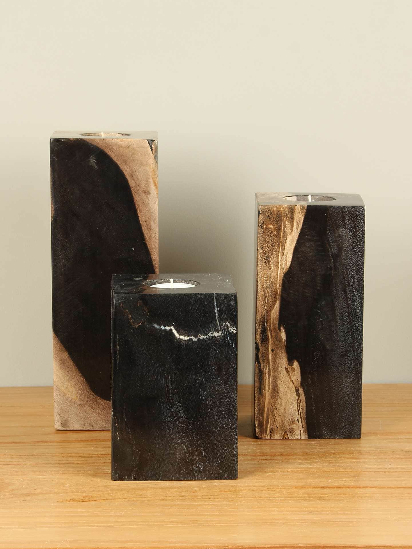 Waxinelichthouder - Zwart - Versteend hout - nr. 15 - Afbeelding 5