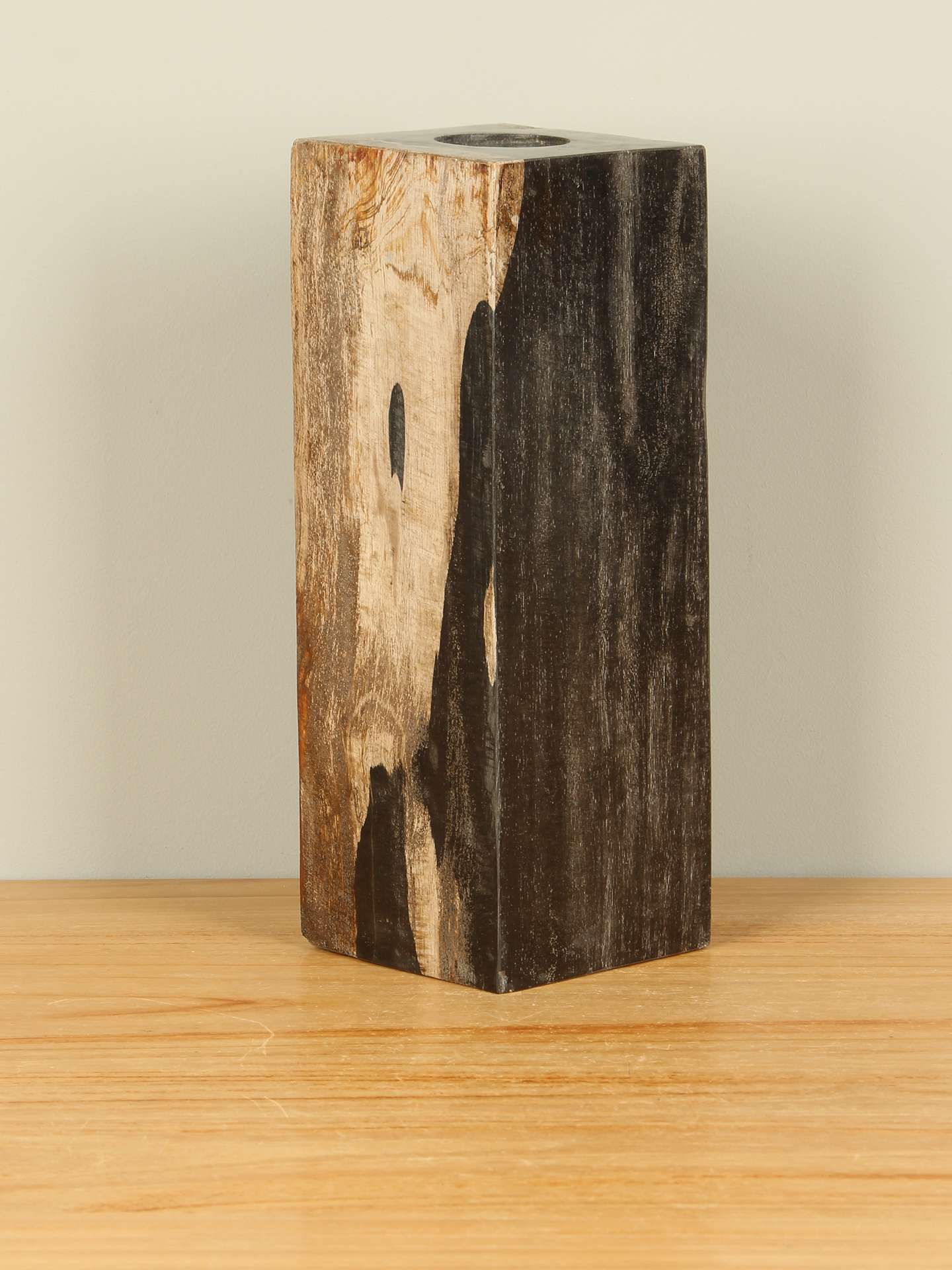 Waxinelichthouder - Zwart - Versteend hout - nr. 17 - 25x9x9 cm - Afbeelding 2