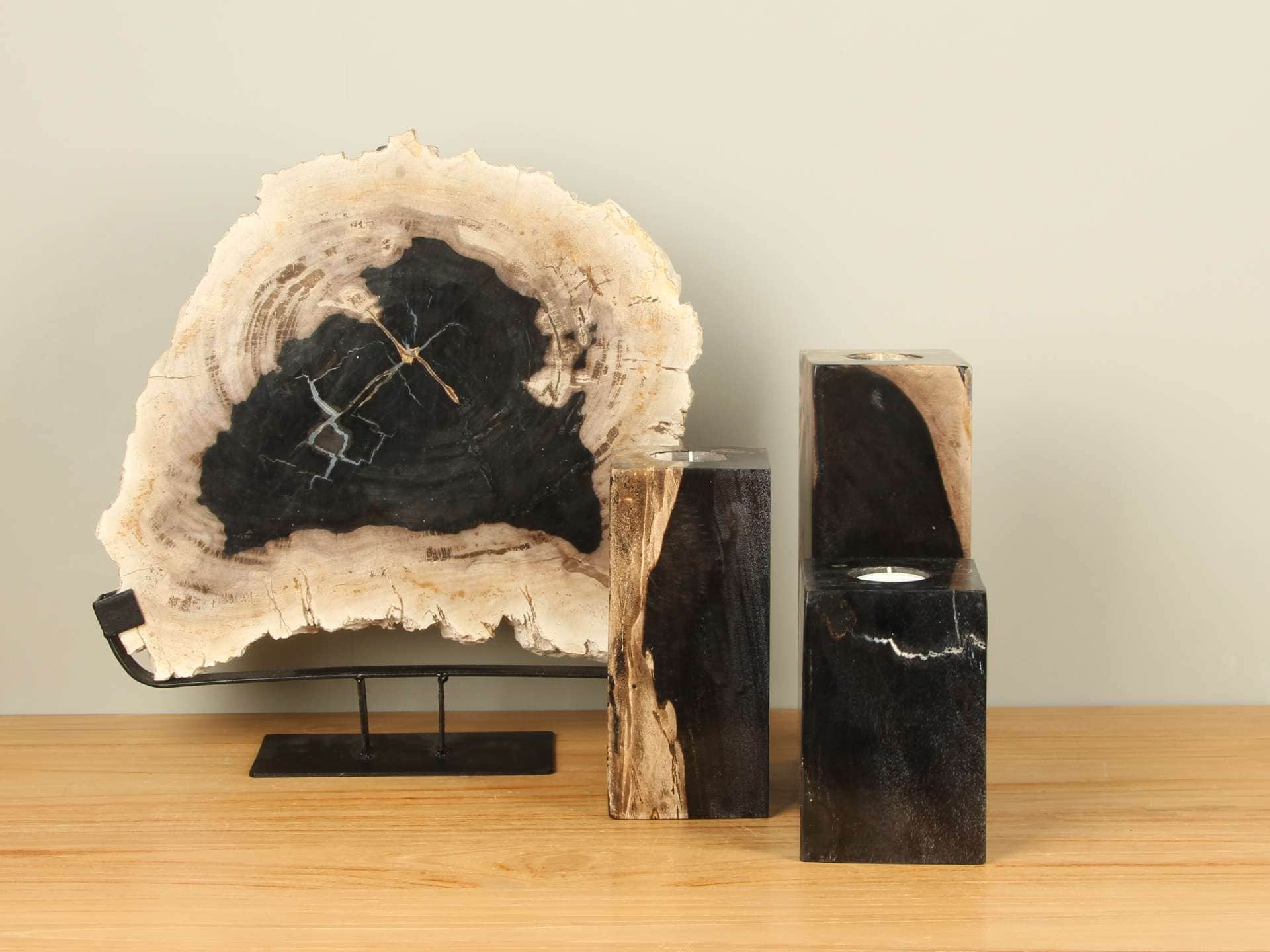 Waxinelichthouder - Zwart - Versteend hout - nr. 17 - 25x9x9 cm - Afbeelding 4