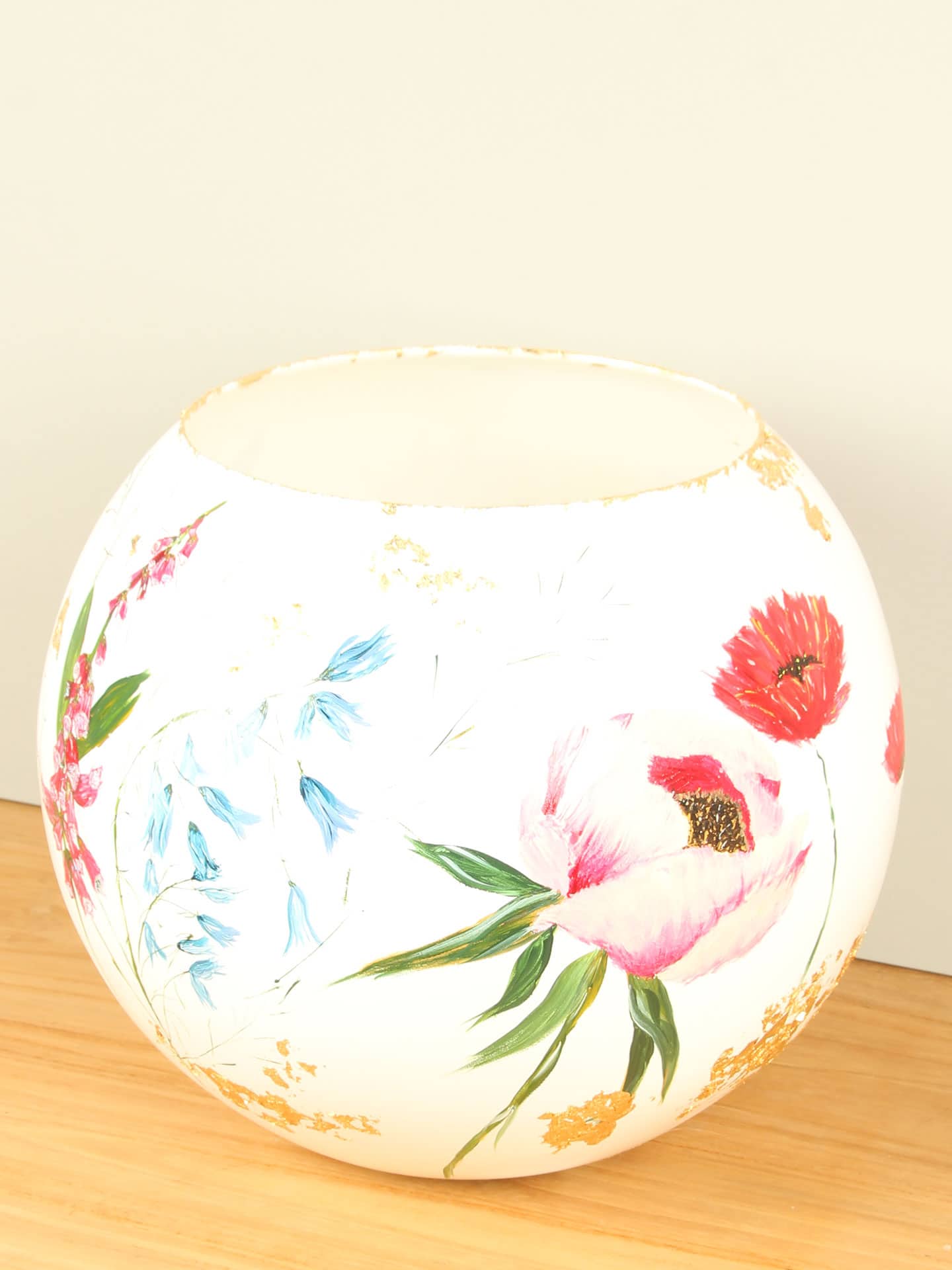 Vaas - Multicolor - Glas - Unieke handgeschilderde vaas wit