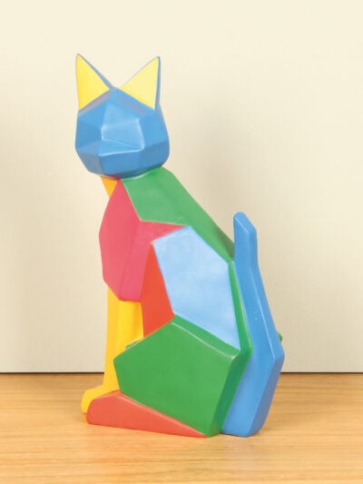 Beeld voor binnen – Multicolor – Polyresin – Poes geometrisch – 26x16x10 cm