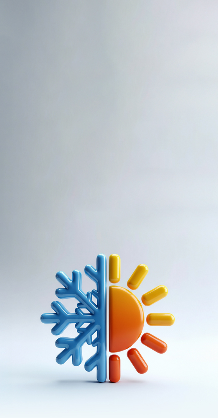 Heating and cooling icons with snowflake and sun representing HVAC services.