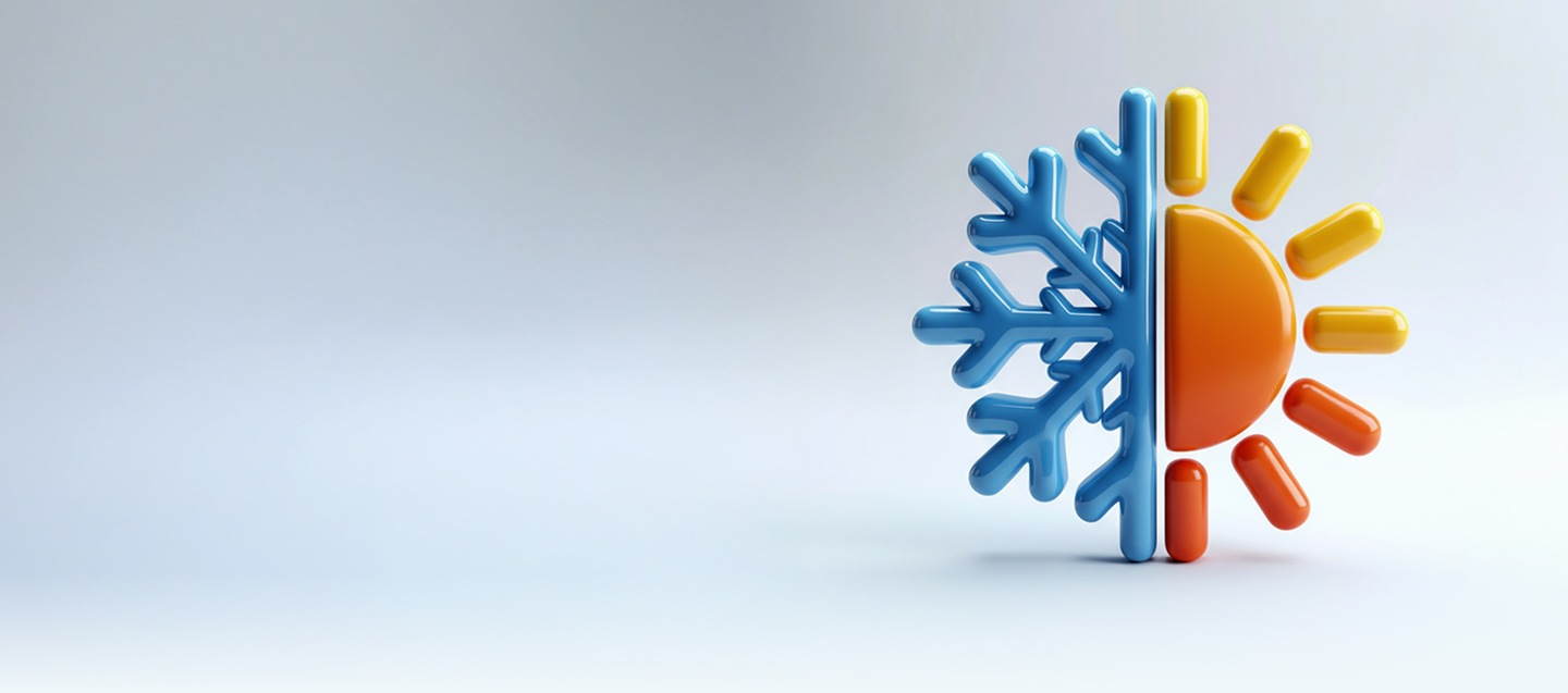 Climate control icon with snowflake and sun symbols for heating and cooling.
